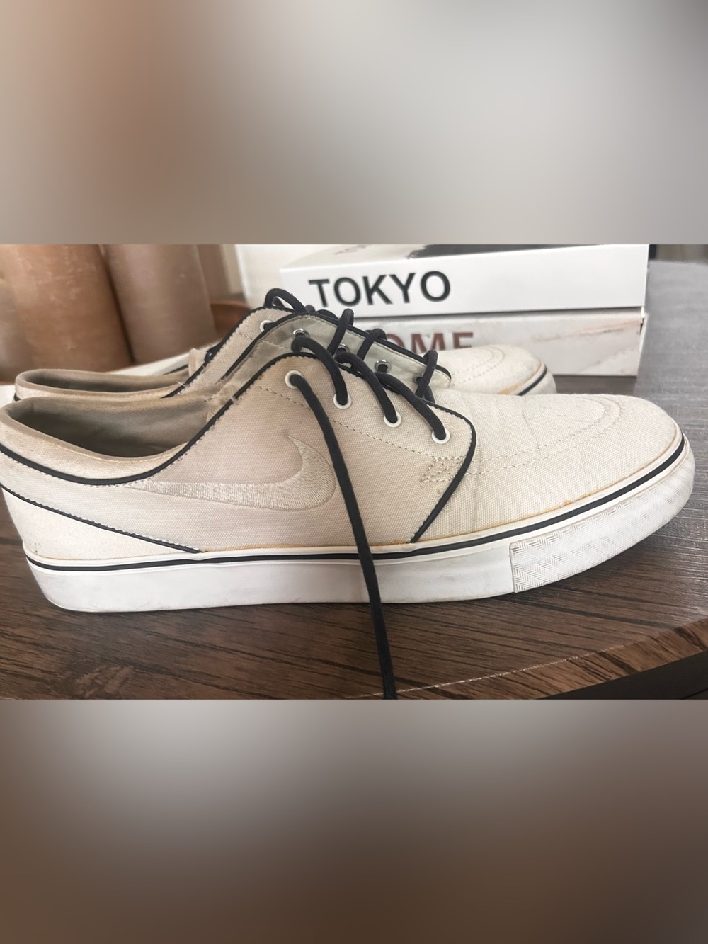 Nike Men’s Low-Top Canvas Sneakers in Beige with Black Trim